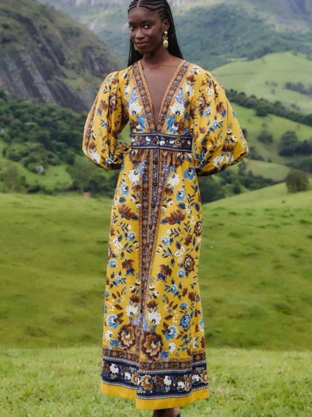 NWT FARM RIO Yellow Flowering Garden Tree Maxi Dress